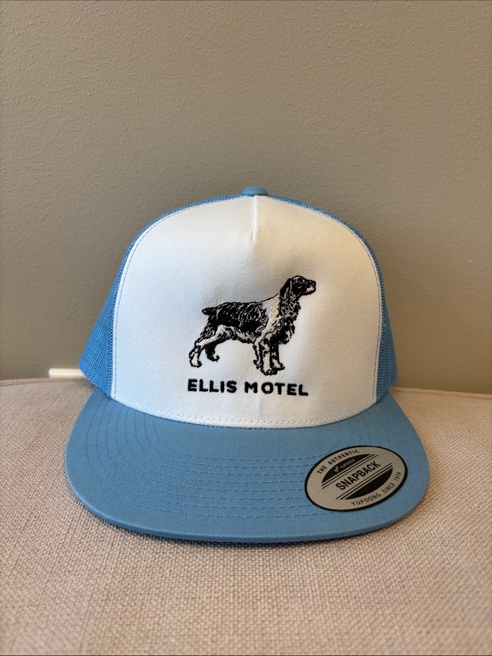 Ellis Motel Blue & White Dog Trucker Hat